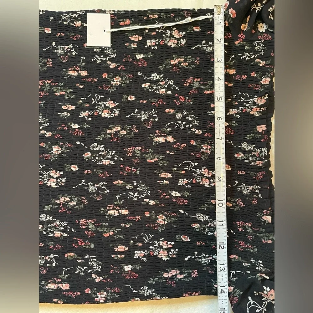 Reformation black Floral off shoulder long sleeve SmockedTop